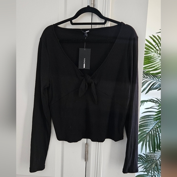 Fashion Nova Tops - Fashion Nova Black Tie-Front Long Sleeve Top